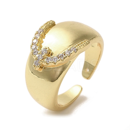 Brass Micro Pave Cubic Zirconia Open Cuff Rings for Women RJEW-G325-01A-G-1