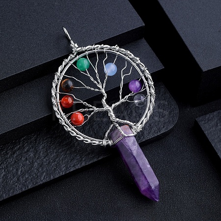 Natural Amethyst Chakra Tree of Life Big Pendants PW-WG3A20C-02-1