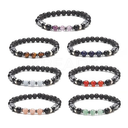 7Pcs 7 Style Natural & Synthetic Mixed Gemstone & Alloy Beaded Stretch Bracelets Set for Women BJEW-JB09235-1