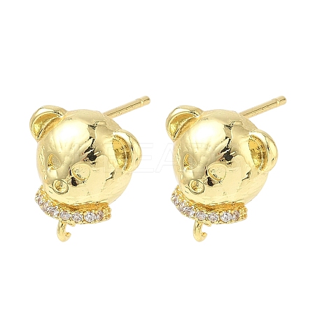 Bear Brass Micro Pave Clear Cubic Zirconia Stud Earring Findings KK-G547-05G-1