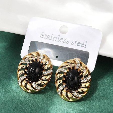 Oval 304 Stainless Steel Stud Earrings EJEW-M105-05G-1
