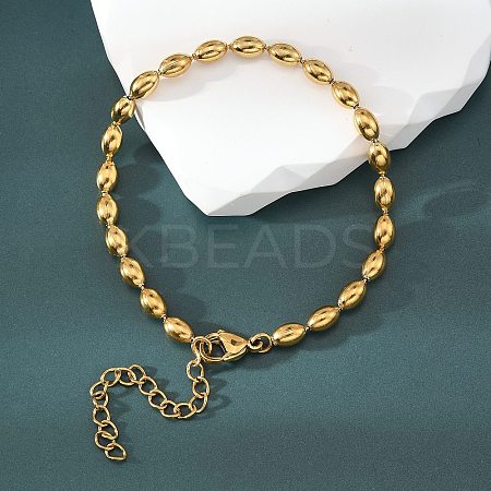 Ion Plating(IP) 304 Stainless Steel Oval Ball Chain Bracelets for Women BJEW-C046-01G-1