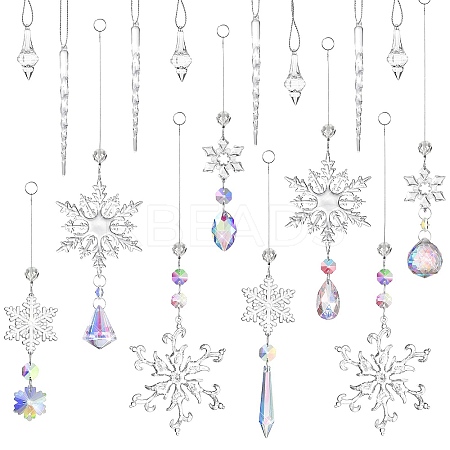 16Pcs Glass Snowflake Christmas Tree Hanging Ornaments PW-WG46191-01-1