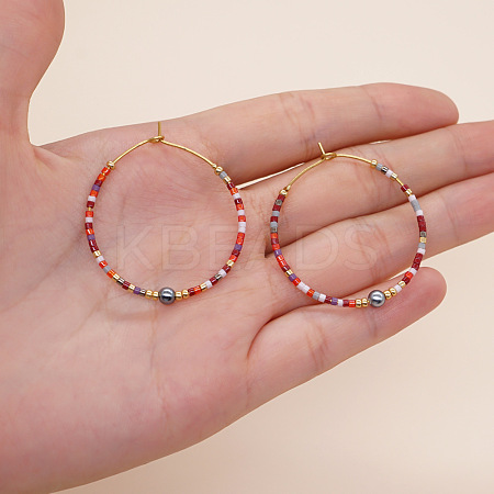 Bohemian Handmade Glass Beaded Hoop Earrings RN1446-6-1