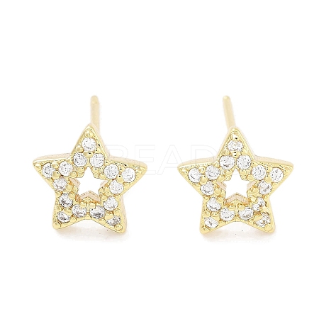 Brass Micro Pave Clear Cubic Zirconia Studs Earring for Women EJEW-S217-F03-1