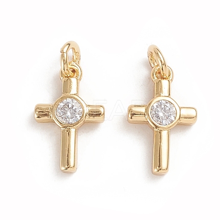 Brass Micro Pave Cubic Zirconia Tiny Cross Charms LS-ZIRC-G165-03G-1