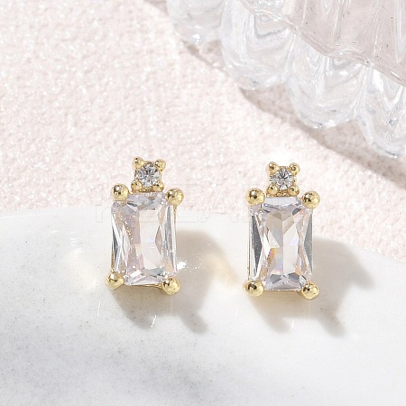 Brass Micro Pave Clear Cubic Zirconia Stud Earrings KK-CBA56EF-40G-04-1