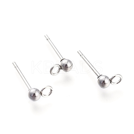 Non-Tarnish 304 Stainless Steel Ball Stud Earring Findings STAS-M274-009-P-1