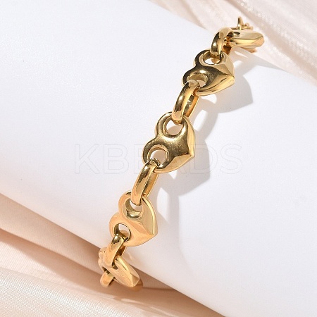 304 Stainless Steel Heart Link Chian Bracelets for Women BJEW-B158-06G-1