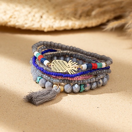 Bohemian Vacation Style Glass Beaded Charms Bracelets Set for Women VJ2934-4-1