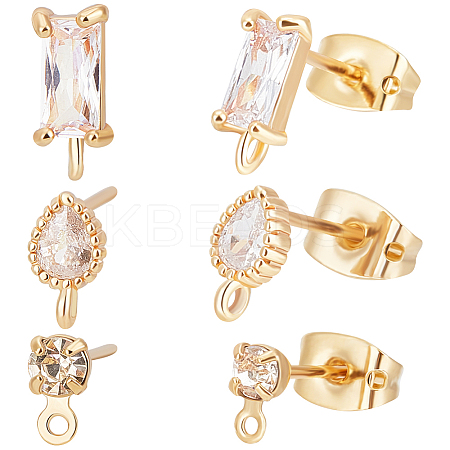 30Pcs 3 Style Brass Cubic Zirconia Stud Earring Findings KK-BBC0012-68-1
