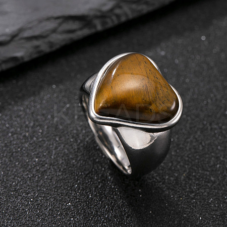 304 Stainless Steel with Natural Tiger Eye Finger Rings for Men FS-WG9BB25-06-1