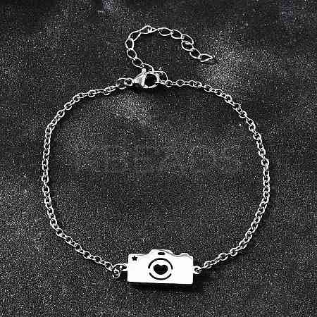 201 Stainless Steel Camera with Heart Link Bracelets BJEW-B128-04P-1