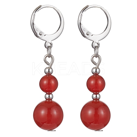 Round Natural Carnelian Dangle Earrings EJEW-JE05536-03-1