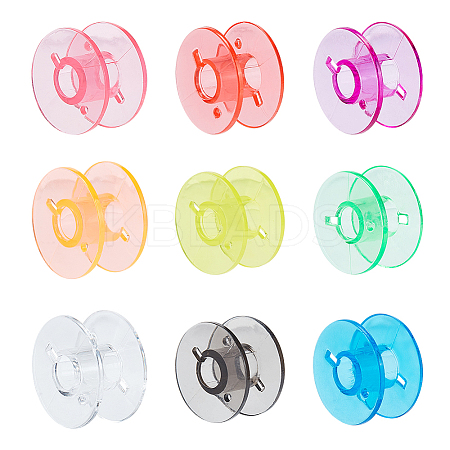 BENECREAT 90Pcs 9 Colors Transparent Plastic Bobbins TOOL-BC0002-15-1