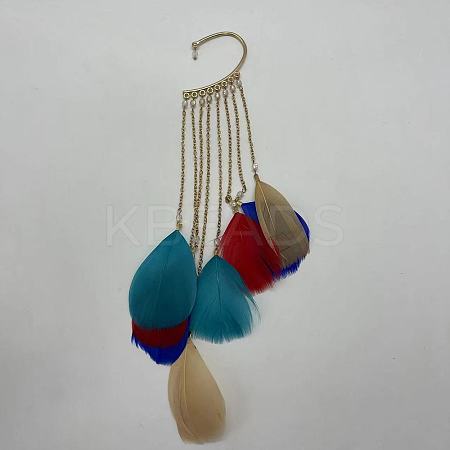 Bohemian Style Alloy Chain with Feather Tassel Cuff Earrings FS-WGB03F7-10-1