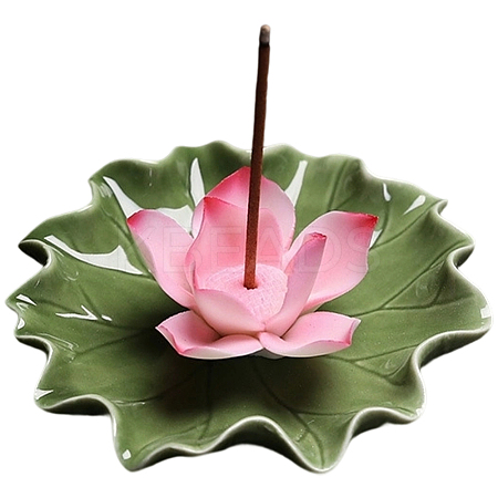 Lotus Leaf & Lotus Flower Porcelain Incense Burners DJEW-CN0001-38B-1
