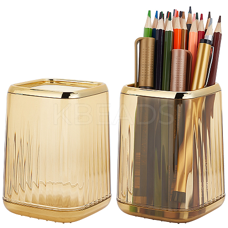Gold Brim Square Mouth Plastic Pen Holders DJEW-WH0039-41C-1