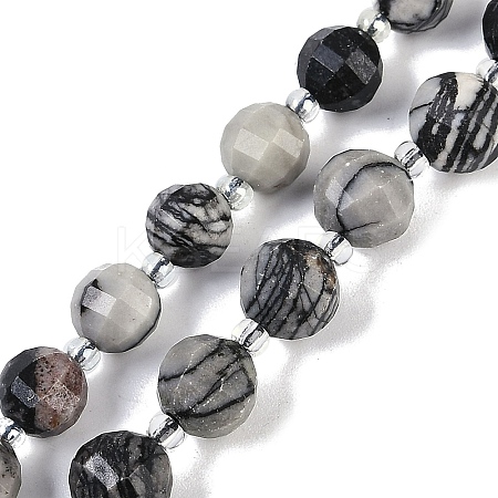 Natural Black Netstone Beads Strands G-G182-B32-03-1