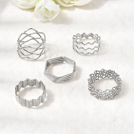 5Pcs 304 Stainless Steel Open Cuff Rings for Women RJEW-K313-02P-1