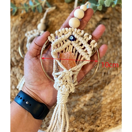 Handmade Macrame Jute Cord with Glass Evil Eye Tassel Car Hanging Ornament PW-WG30493-01-1