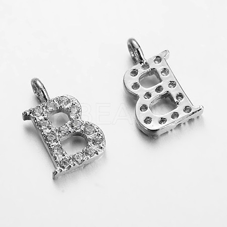 Initial Letter Brass Micro Pave Cubic Zirconia Pendants ZIRC-F008-B-1