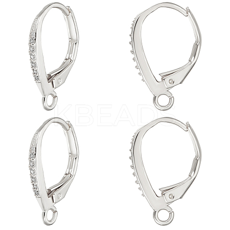 4Pairs Brass Micro Pave Clear Cubic Zirconia Leverback Earring Findings KK-BBC0021-97P-1
