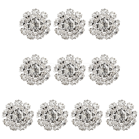 10Pcs 1-Hole Alloy Rhinestone Shank Buttons BUTT-FG0001-28B-1