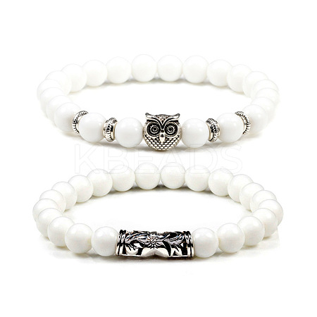 2Pcs Couple Alloy Star Owl & Synthetic Turquoise Stretch Bracelets Sets RY2820-3-1