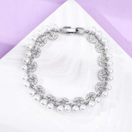 Cherry Brass Micro Pave Clear Cubic Zirconia Link Bracelets for Women BJEW-G740-02P-1
