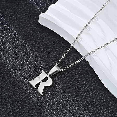 201 Stainless Steel Crystal Rhinestone Initial Pendant Necklaces FS-WG28760-12-1