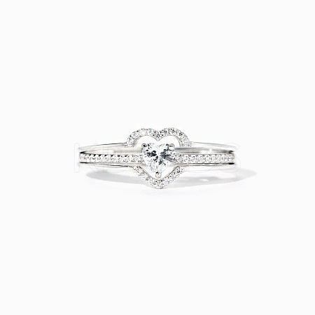 2Pcs Heart 925 Sterling Silver Micro Pave Clear Cubic Zirconia Finger Rings for Women FS-WG4005F-06-1