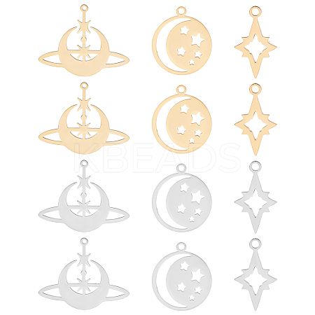 12Pcs 3 Style 201 Stainless Steel Pendants STAS-DC0003-07-1