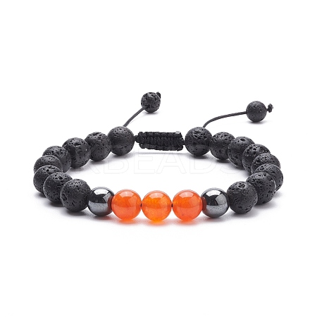 Natural Malaysia Jade(Dyed) & Lava Rock & Synthetic Hematite Braided Bead Bracelet BJEW-JB08144-02-1