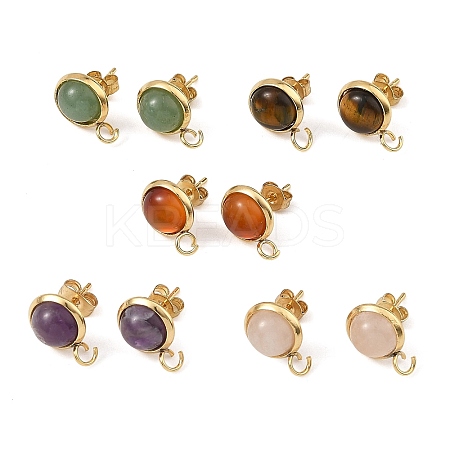 Natural Tiger Eye/Natural Lapis Lazuli/Natural Amethyst/Natural Green Aventurine/Natural Rose Quartz & 304 Stainless Steel Stud Earring Settings EJEW-JE07335-1