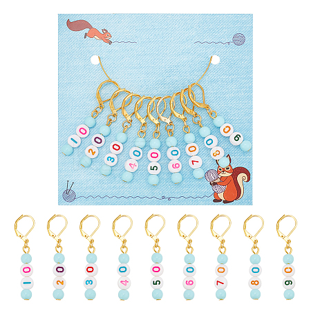 9Pcs 9 Style Number Acrylic Pendant Stitch Markers HJEW-AB00720-1