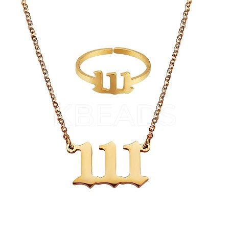Number Pendant Necklace & Open Cuff Ring JX195A-1