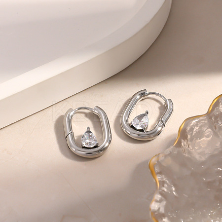304 Stainless Steel Cubic Zirconia Hoop Earrings for Women SA-CBAF36C-05P-1