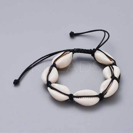 Natural Cowrie Shell Braided Beads Bracelets BJEW-JB05057-01-1