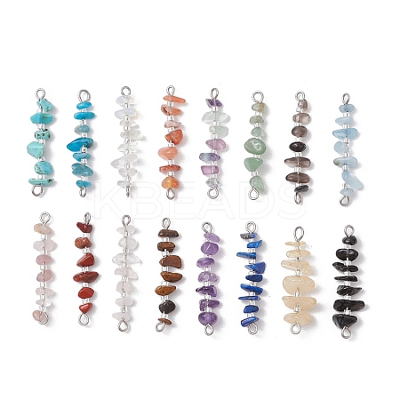16Pcs 16 Styles Natural Mixed Stone Chip and Glass Seed Beaded Connector Charms PALLOY-JF03328-02-1