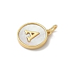 Brass Pave Natural Shell Flat Round with Letter A~Z Charms KK-Z115-13G-3