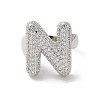 Letter Brass Micro Pave Clear Cubic Zirconia Open Cuff Ring for Women RJEW-N046-03N-P-2