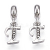 Platinum Rack Plating Alloy Rhinestone European Dangle Charms PALLOY-T048-36P-T-1