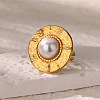 Retro Royal Style 304 Stainless Steel Imitation Pearl Cuff Rings FS-WG343E9-03-1