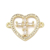 Brass Clear Cubic Zirconia Cross Heart Connector Charms KK-D317-147G-1