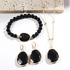 Oval Alloy with Natural Obsidian Pendant Necklaces & Beaded Bracelets & Dangle Earrings Sets WGD3DFC-02-1