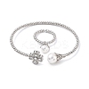 Heart Clover Brass Micro Pave Cubic Zirconia Cuff Bangles & Rings Sets for Women SJEW-R002-02P-02-4