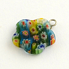 Handmade Millefiori Glass Pendants with Platinum Plated Iron Findings X-LK-R005-10-2