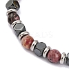 Natural Rhodochrosite & Magnetic Synthetic Hematite Round Beaded Bracelet X-BJEW-P339-02P-09-2