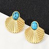 Fan 304 Stainless Steel Synthetic Turquoise Stud Earrings for Women EJEW-U046-17A-G-1